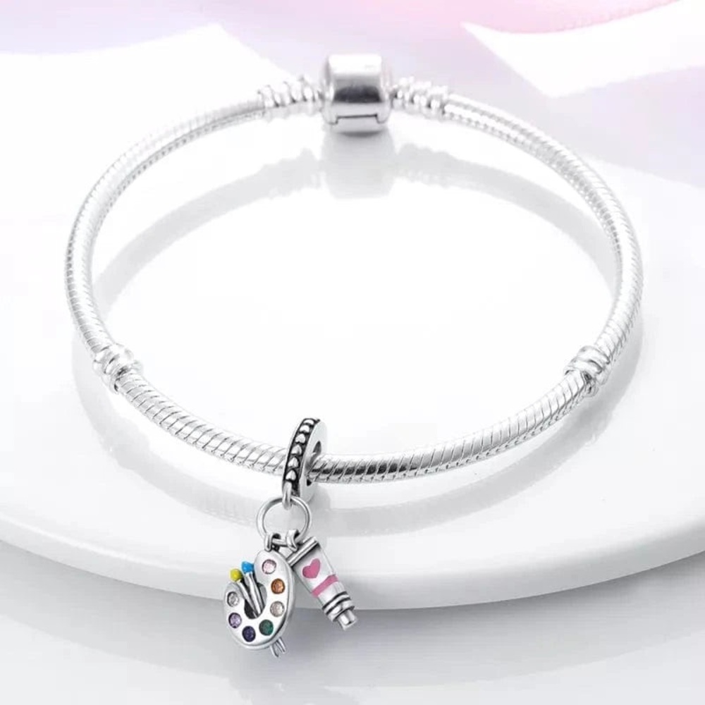🌟 S925 Sterling Silver Artist Palette Dangle Charm - Picture 2 of 5